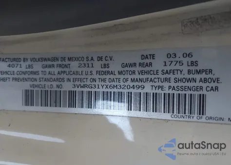 2006 Volkswagen New Beetle 2.5 z USA, uszkodzony, nr VIN 3VWRG31YX6M320499
